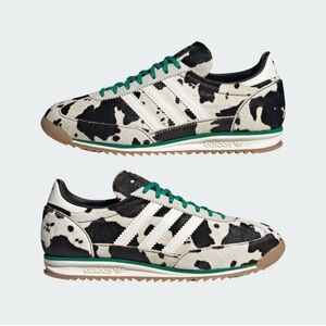 Adidas Black and White Cow Print Sneakers with Green Details